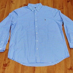 POLO Ralph Lauren Button Down Pony Blue White Check Oxford Shirt Men’s XXL TTG